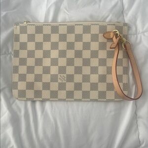 Luxury Checkered Wristlet Pouch in Cream and Tan - Designer Style